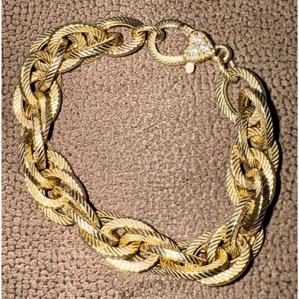 Judith Ripka Bracelet Triple Oval Link Gold Vermeil 925 Silver Cz' Heart 7.5 - Picture 1 of 4